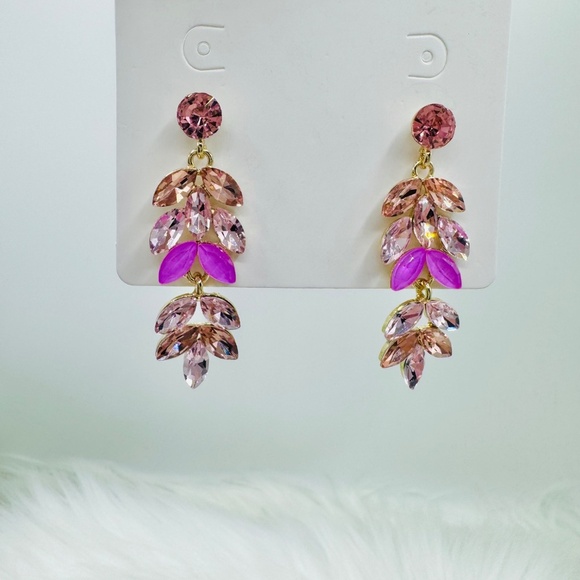Pink Rhinestone Drop Earrings - Picture 2 of 3